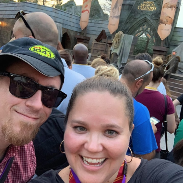 Mikey and Blogging Molly at Hagrid's Magical Creature Motorbike Adventure